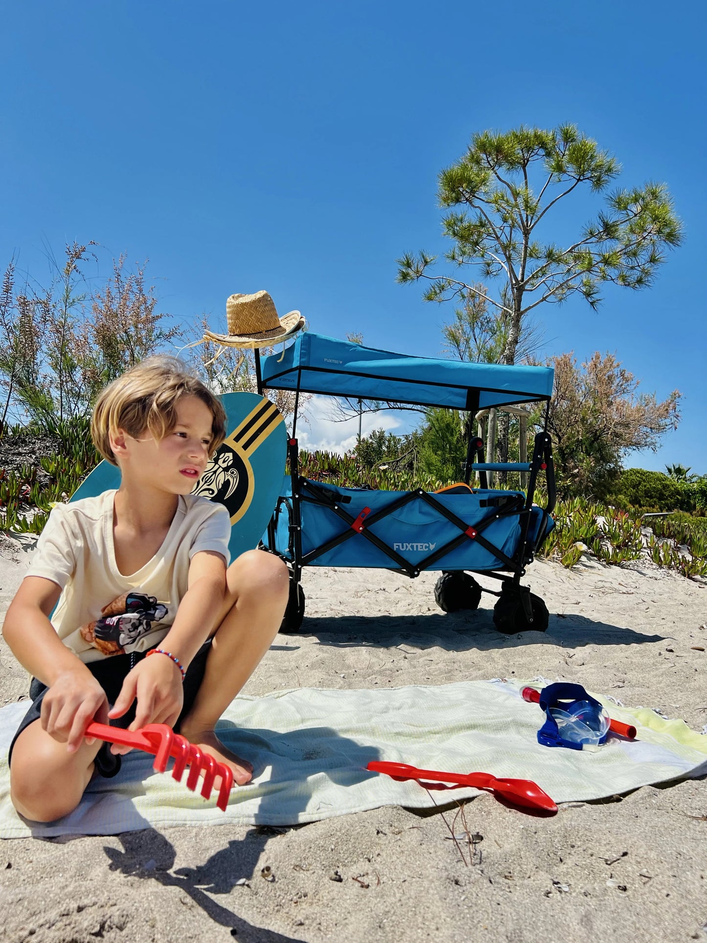 FUXTEC FX-CTB800 Beach Handcart with Sun Canopy & Push Handle