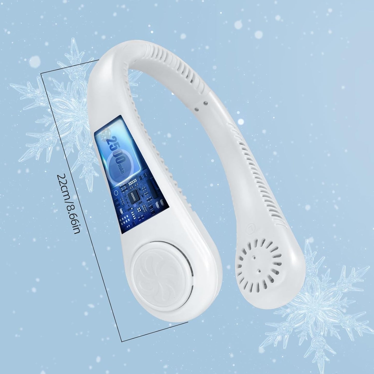 Jsdoin Rechargeable Bladeless Neck Fan – 5 Speeds, White