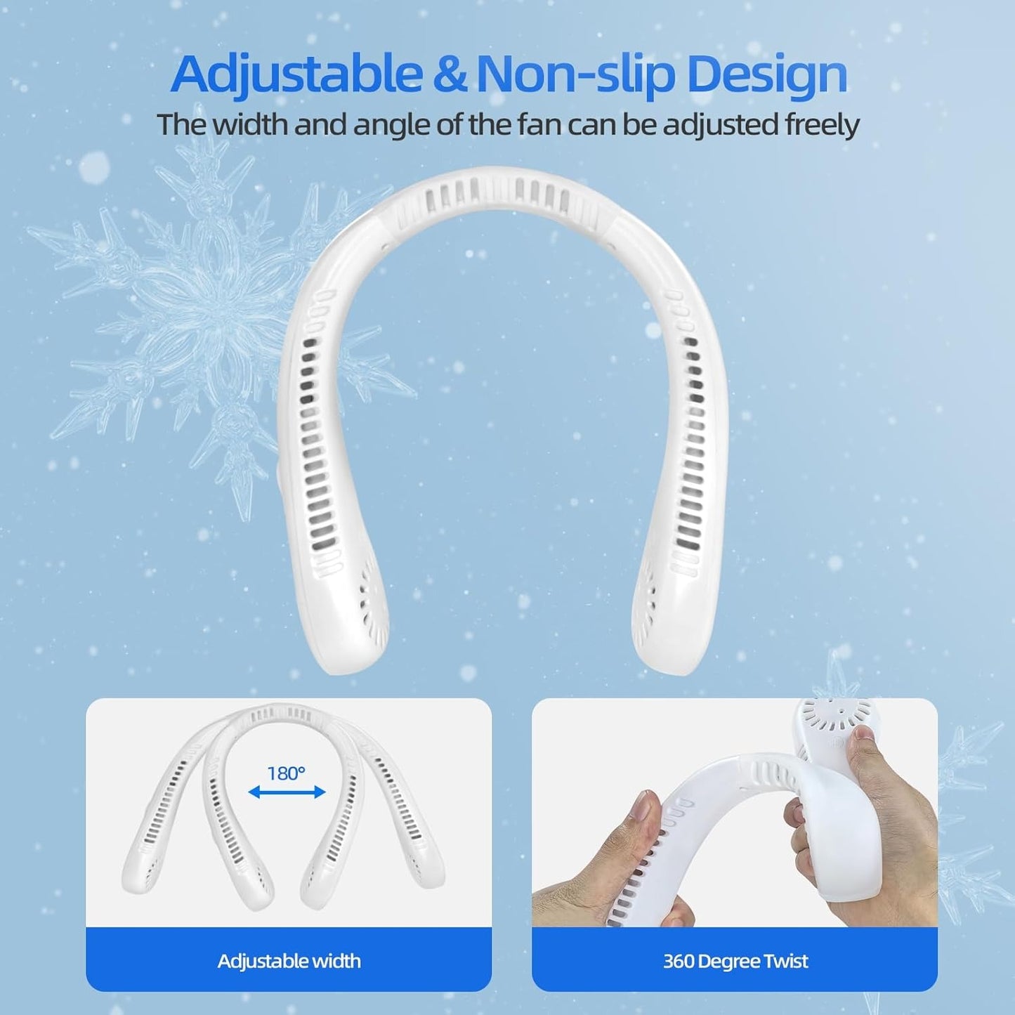 Jsdoin Rechargeable Bladeless Neck Fan – 5 Speeds, White