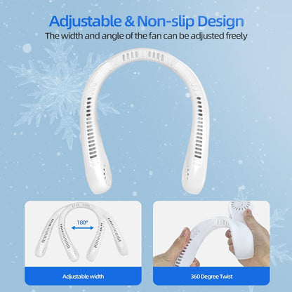 Jsdoin Rechargeable Bladeless Neck Fan – 5 Speeds, White