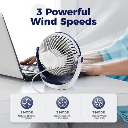OCOOPA USB Desk Fan with Adjustable Speed and 360° Rotation